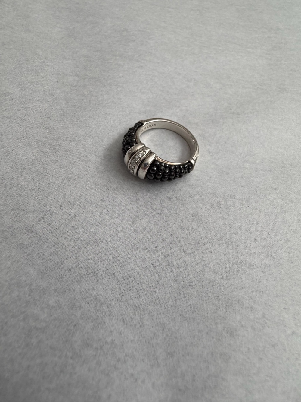 Lagos Black Ceramic Diamond Stacking Ring